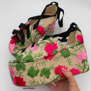 PUBLIC DESIRE - Floral Lace up Flatforms Wedges